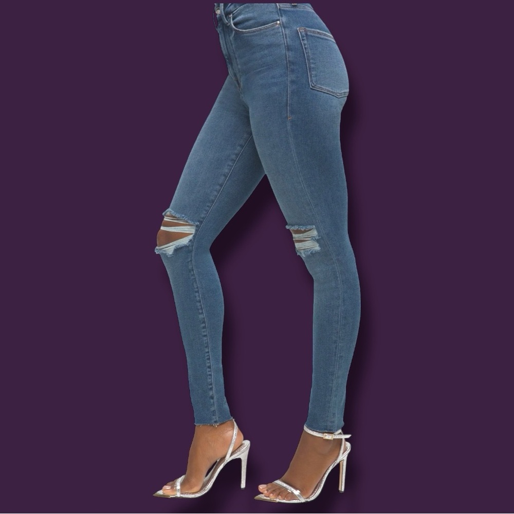💥HP💥NWT Good American Distressed Knee Good Waist Crop Jeans. 👖 SIZE 0/25 - Picture 7 of 16